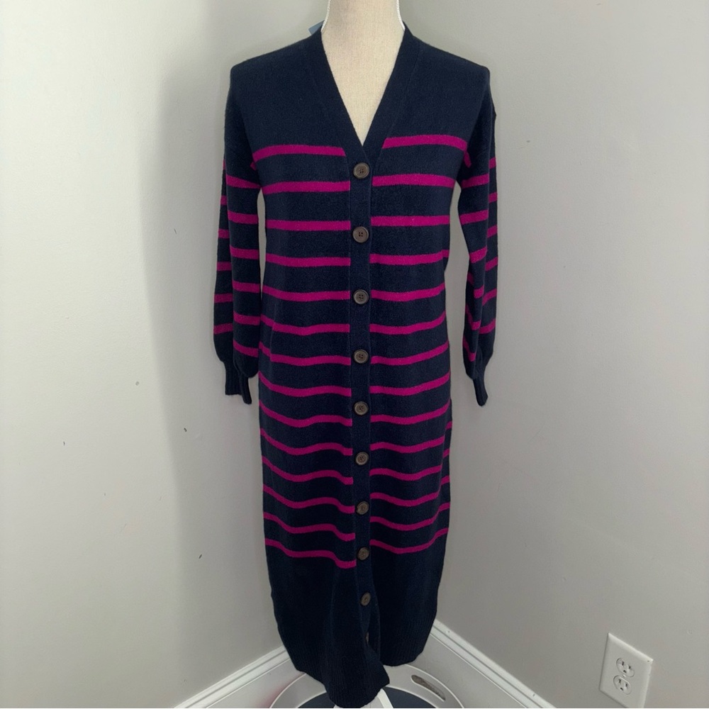 LOFT NEW navy blue & purple striped duster long cardigan sweater size SP